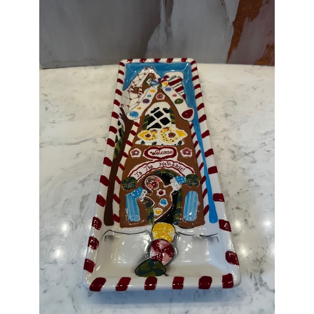 Blue Sky Heather Goldminc Gingerbread House Ceramic Serving Tray Platter 16"